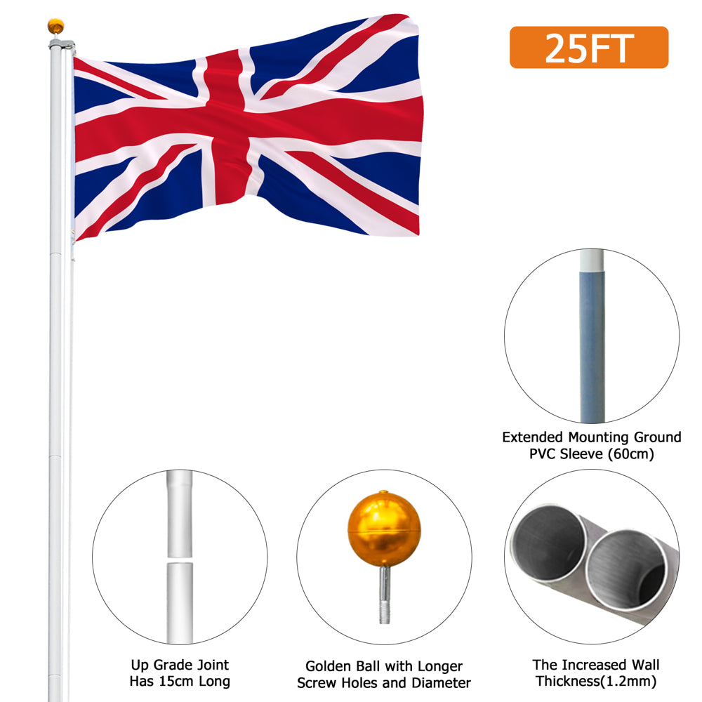 25ft Flag Pole with 2 Union Jack Flags