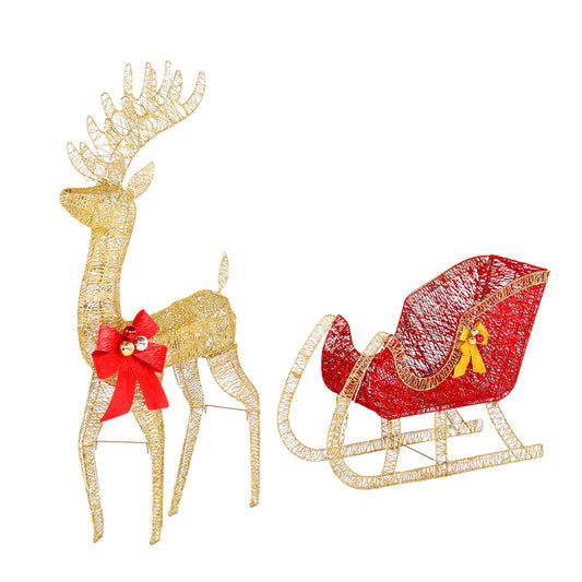 4ft Reindeer and Sleigh Light Up Family Outdoor Gold