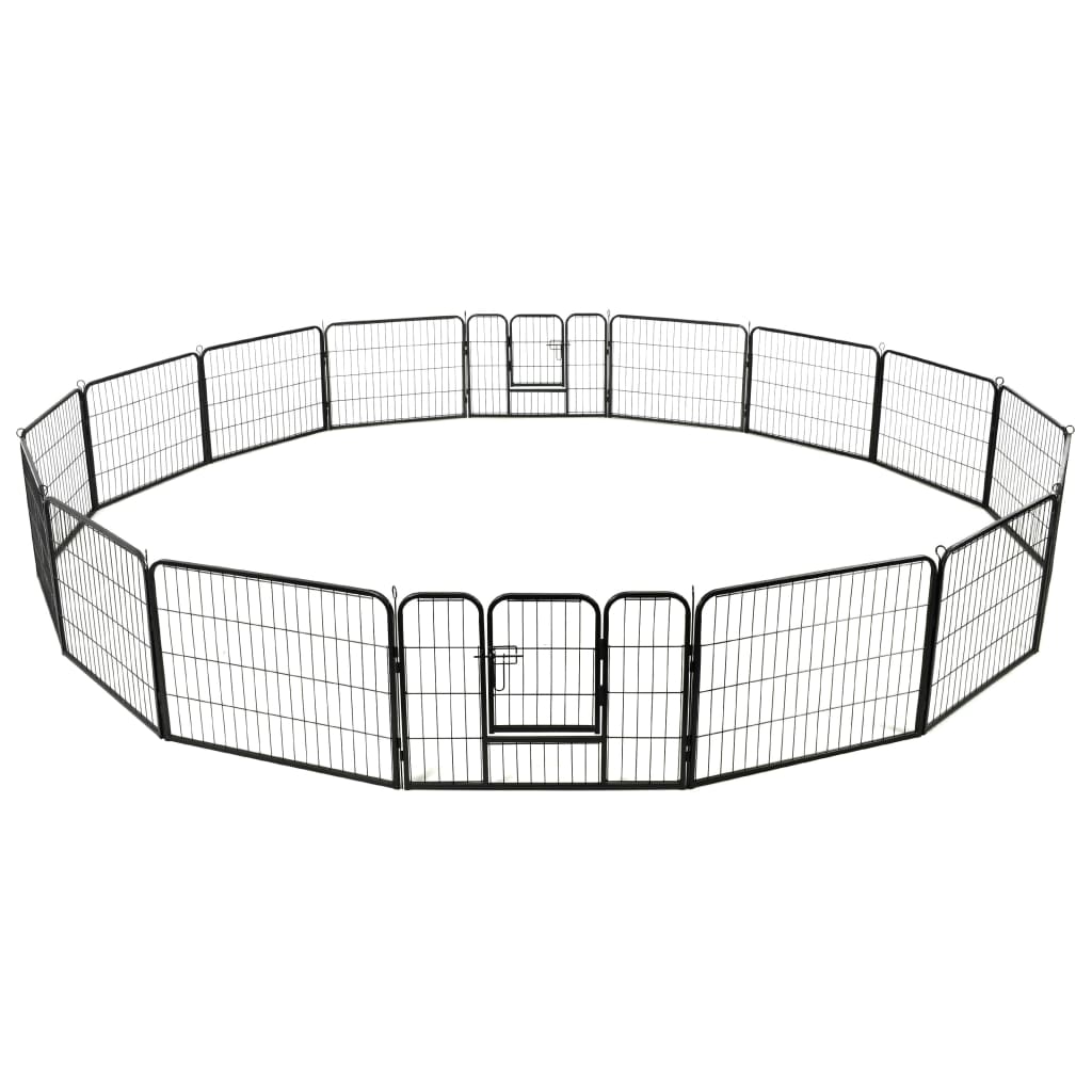 Dog Playpen 16 Panels Steel 60x80 cm Black