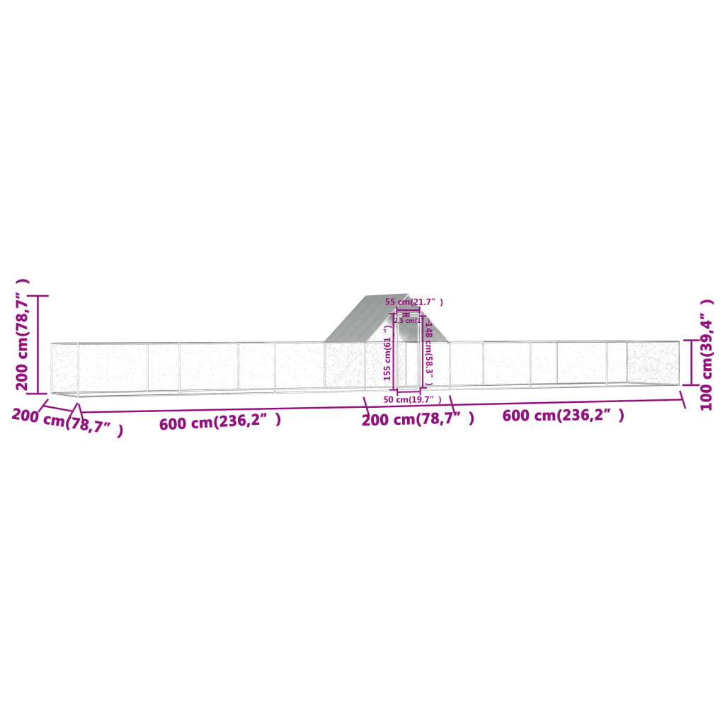 Chicken Coop 14x2x2 m Galvanised Steel