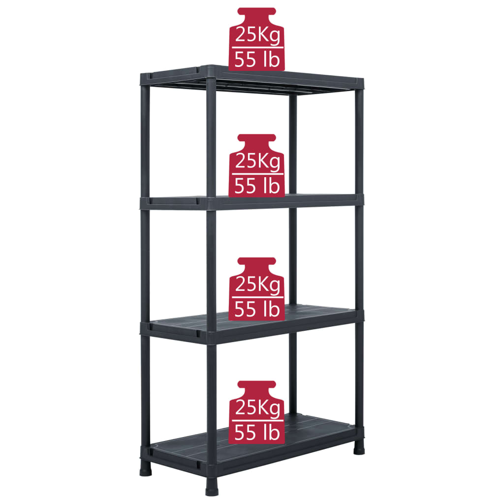 Storage Shelf Rack Black 100 kg 60x30x138 cm Plastic