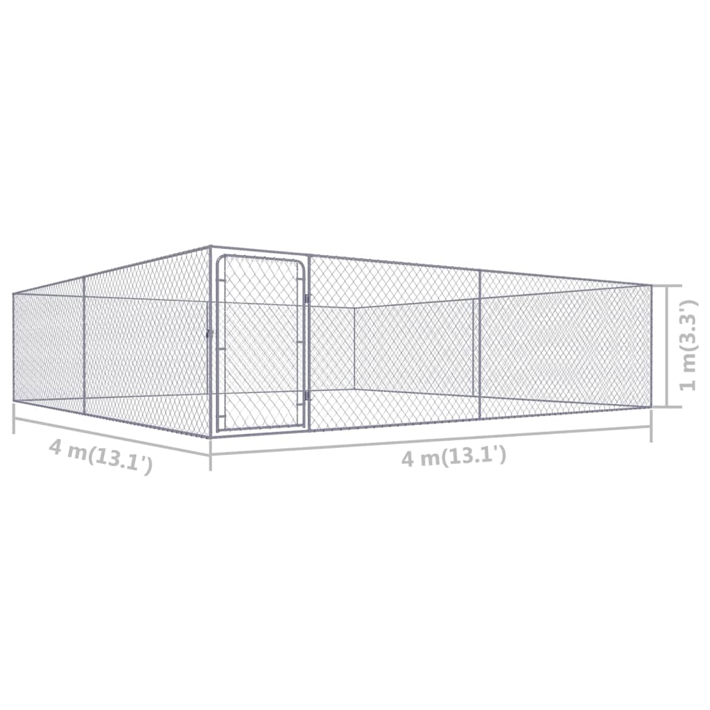 Outdoor Dog Kennel Galvanised Steel 4x4x1 m