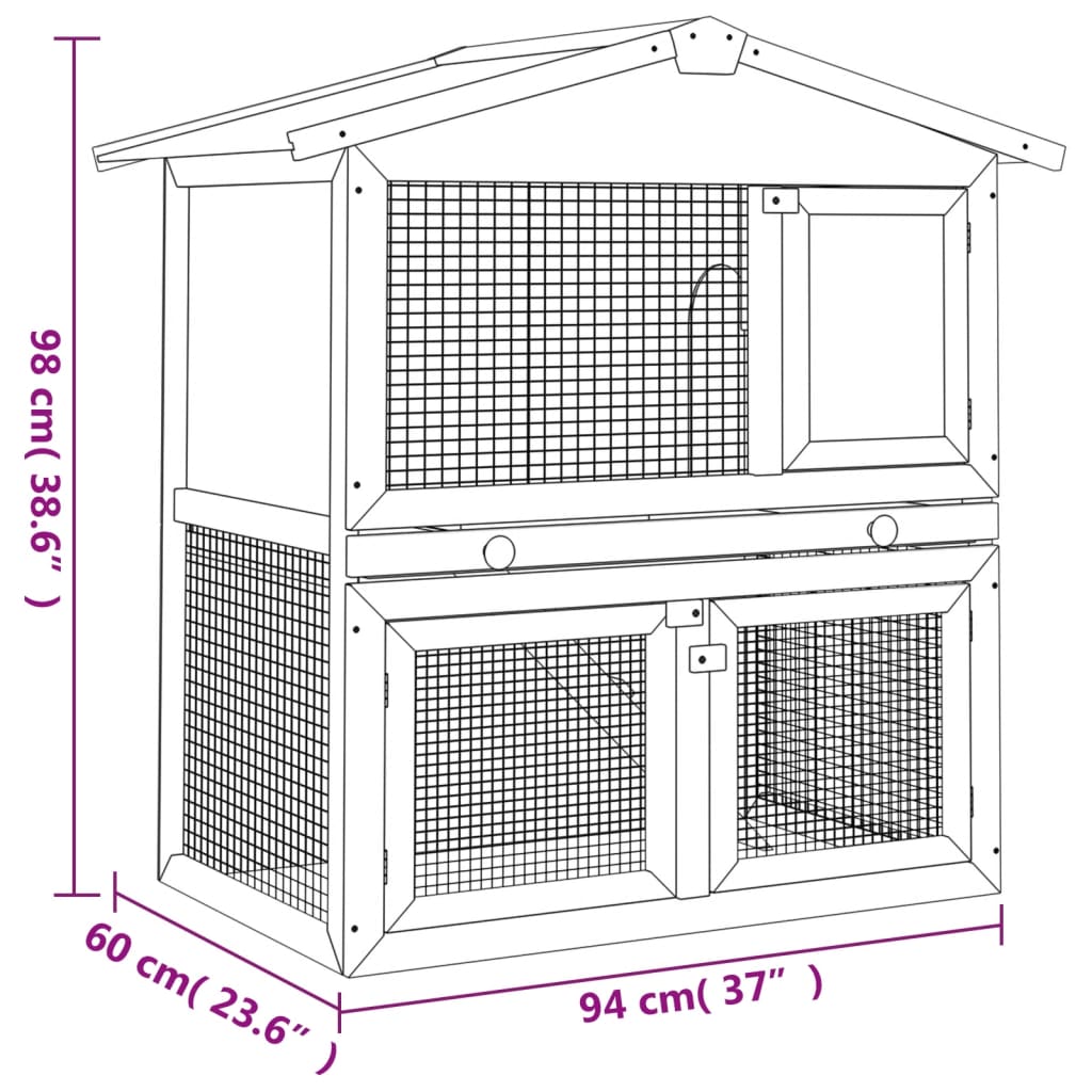 Outdoor Rabbit Hutch 3 Doors Grey Wood