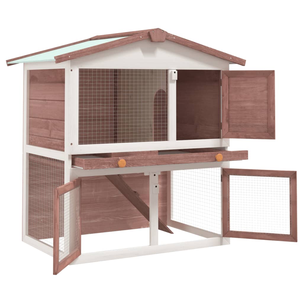 Outdoor Rabbit Hutch 3 Doors Brown Wood