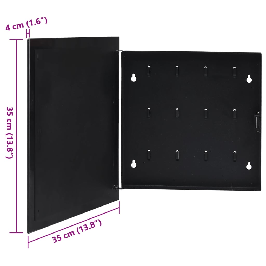 Key Box with Magnetic Board Black 35x35x4 cm