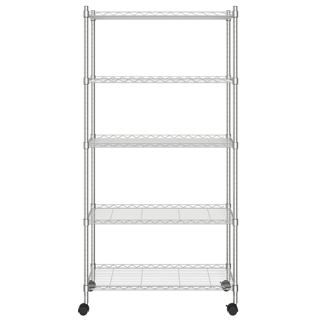 5-Tier Storage Shelf with Wheels 75x35x155 cm Chrome 250 kg