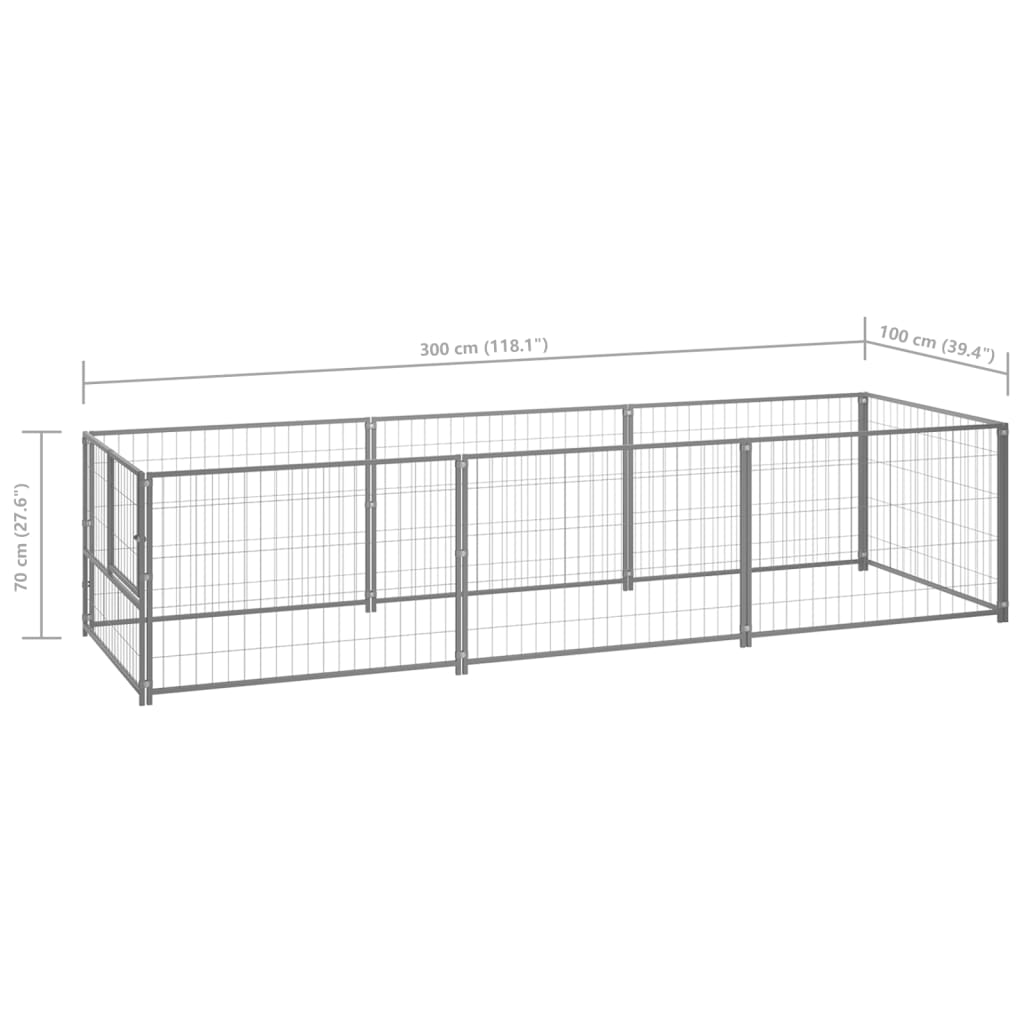 Dog Kennel Silver 3 mÂ² Steel