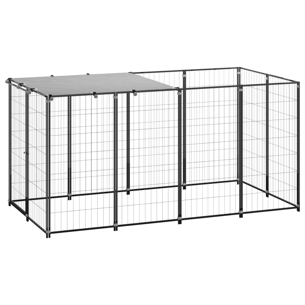 Dog Kennel Black 2.42 mÂ² Steel