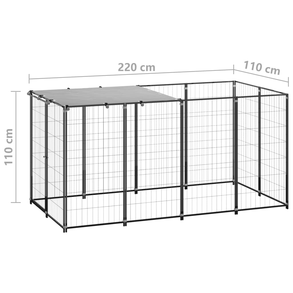 Dog Kennel Black 2.42 mÂ² Steel