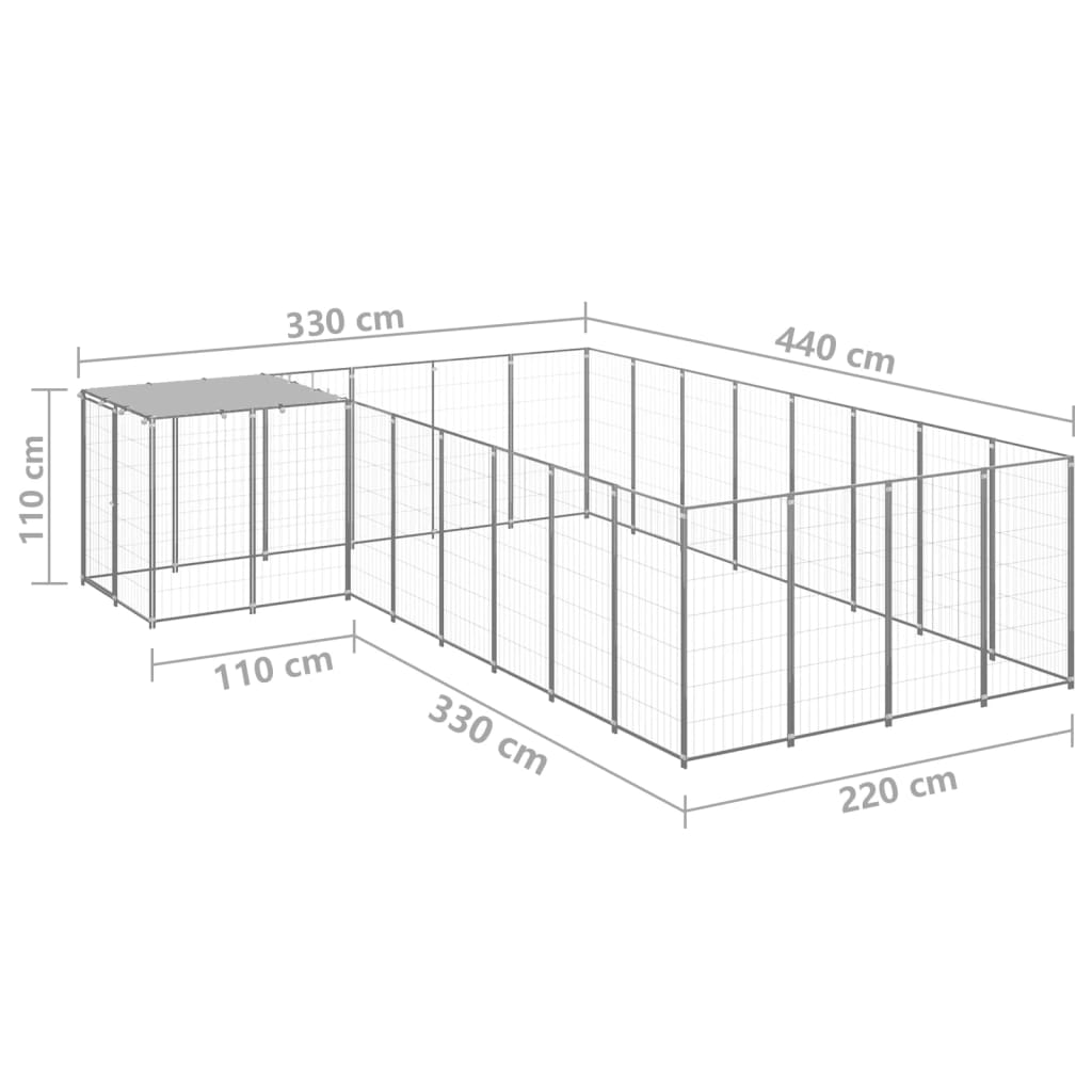 Dog Kennel Silver 10.89 mÂ² Steel