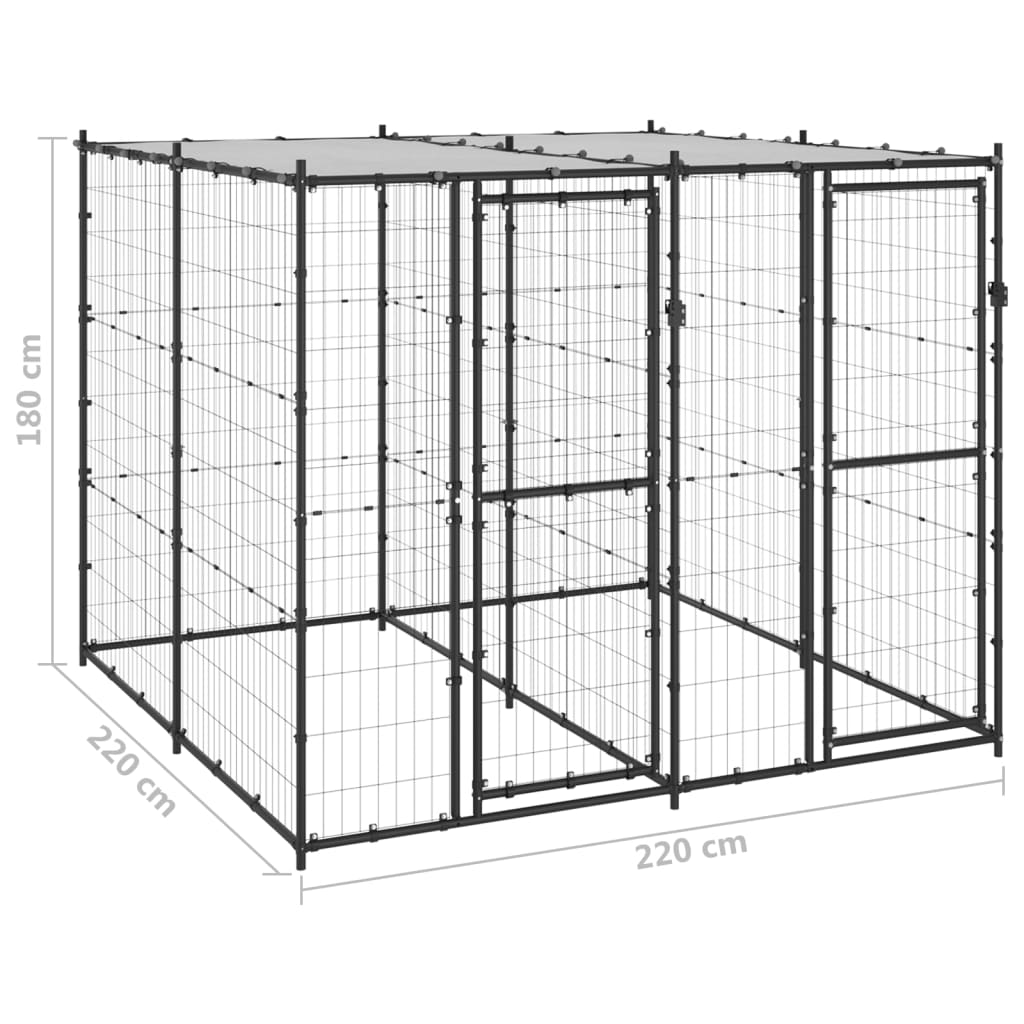 Outdoor Dog Kennel Steel with Roof 4.84 mÂ²