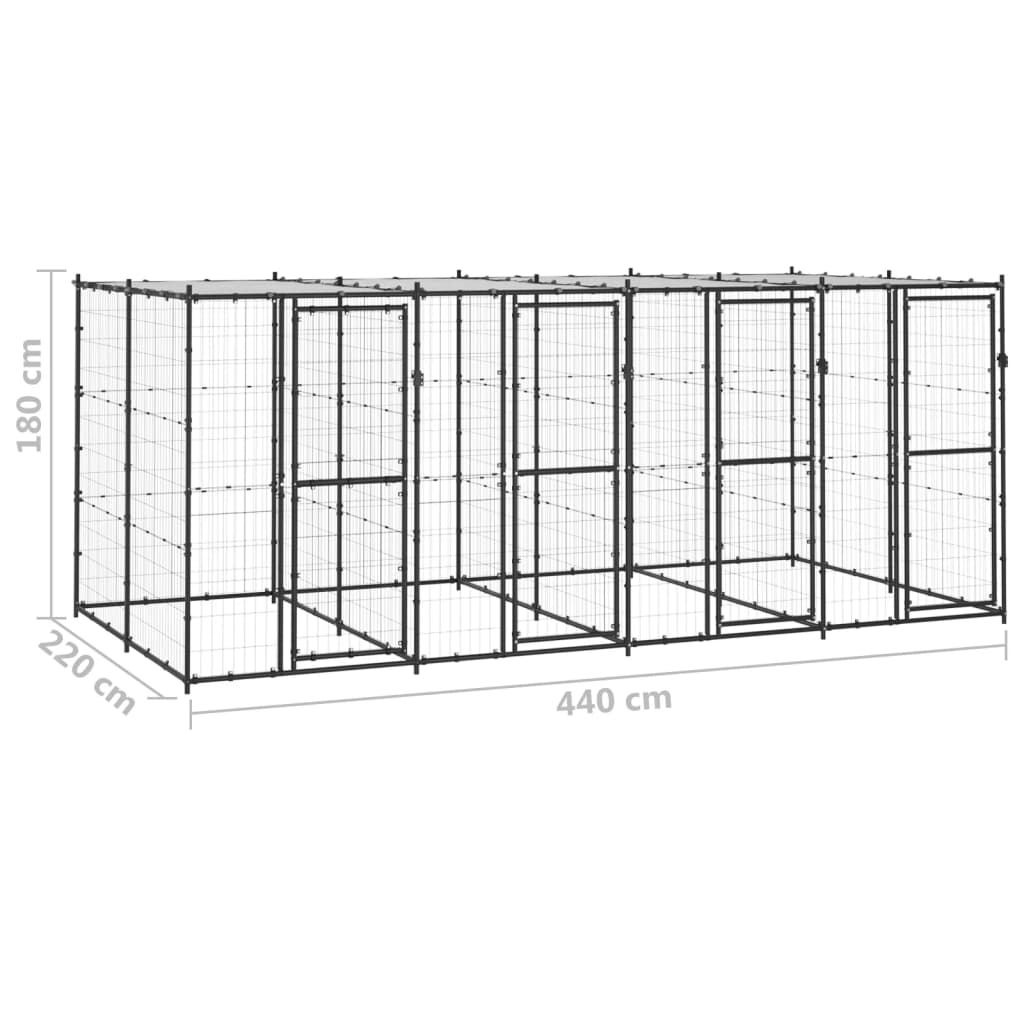 Outdoor Dog Kennel Steel with Roof 9.68 mÂ²