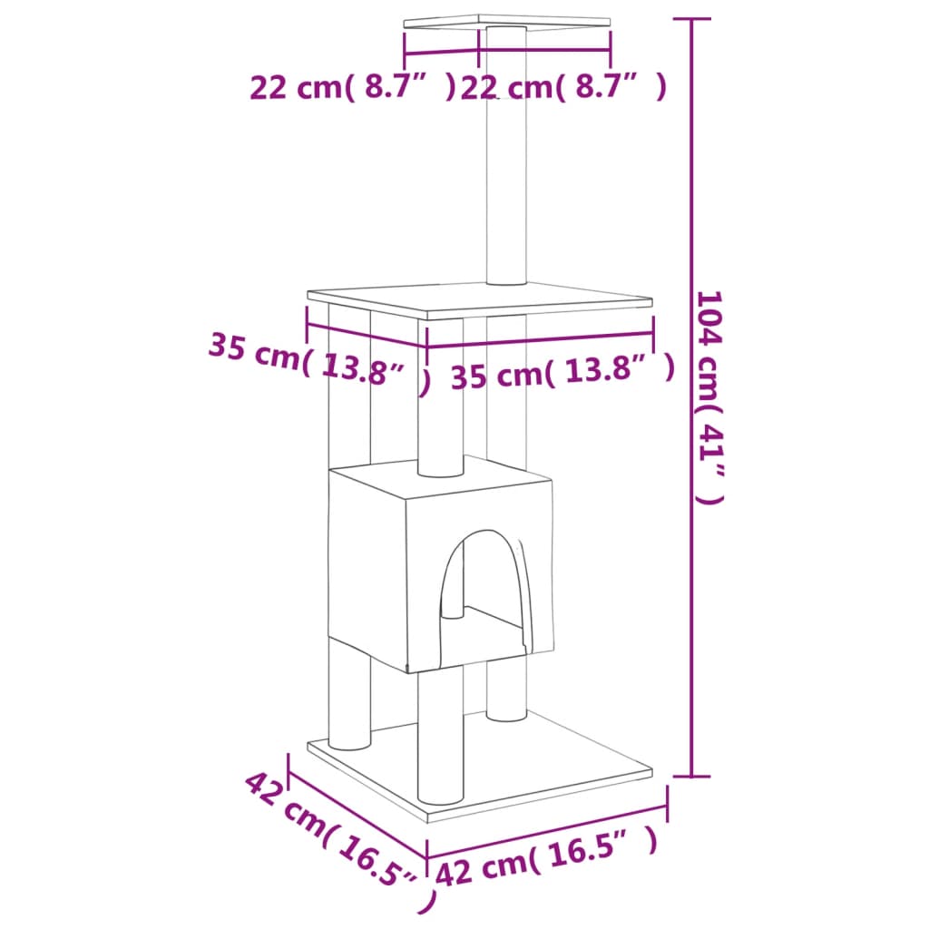 Cat Tree with Sisal Scratching Posts Light Grey 104 cm