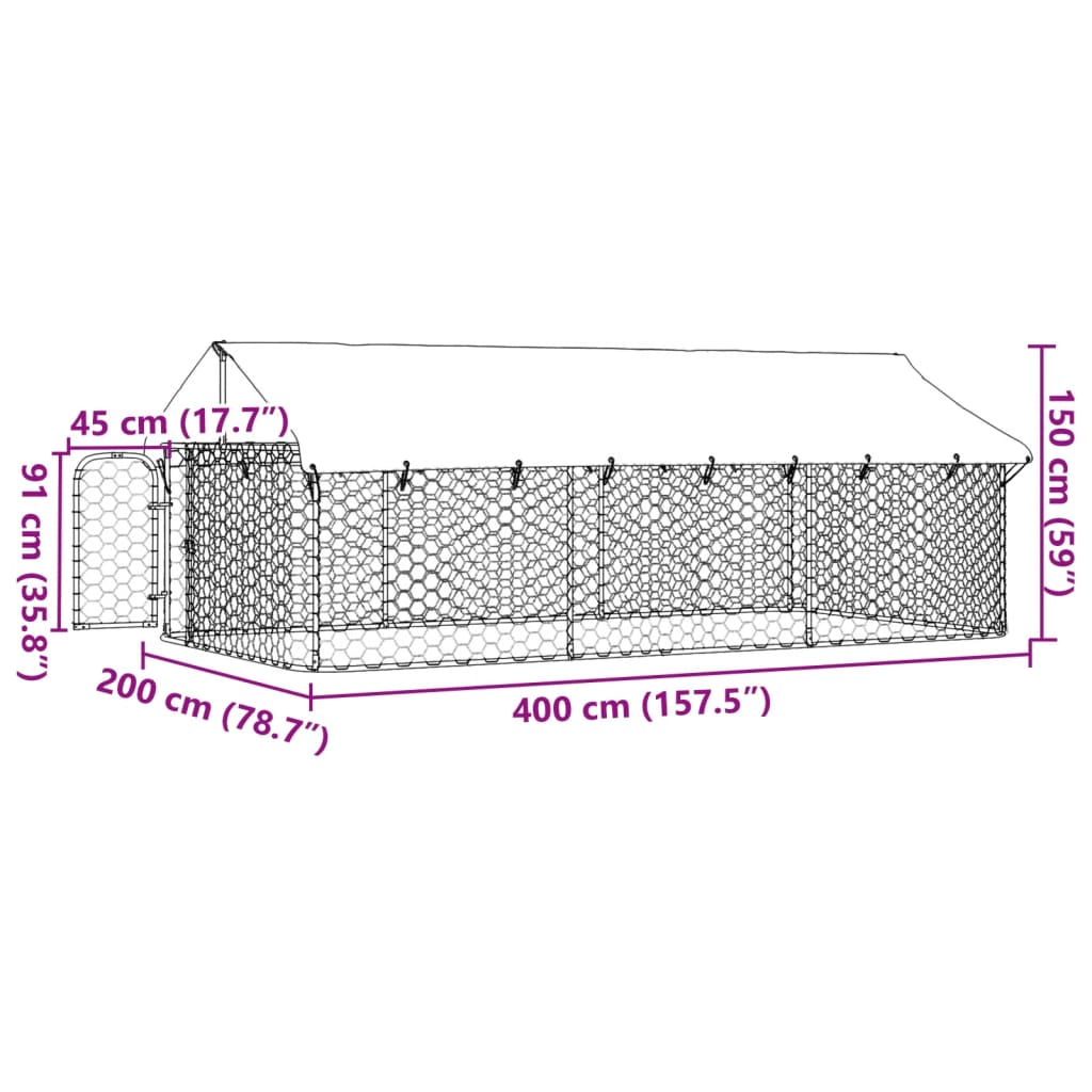 Outdoor Dog Kennel with Roof 400x200x150 cm