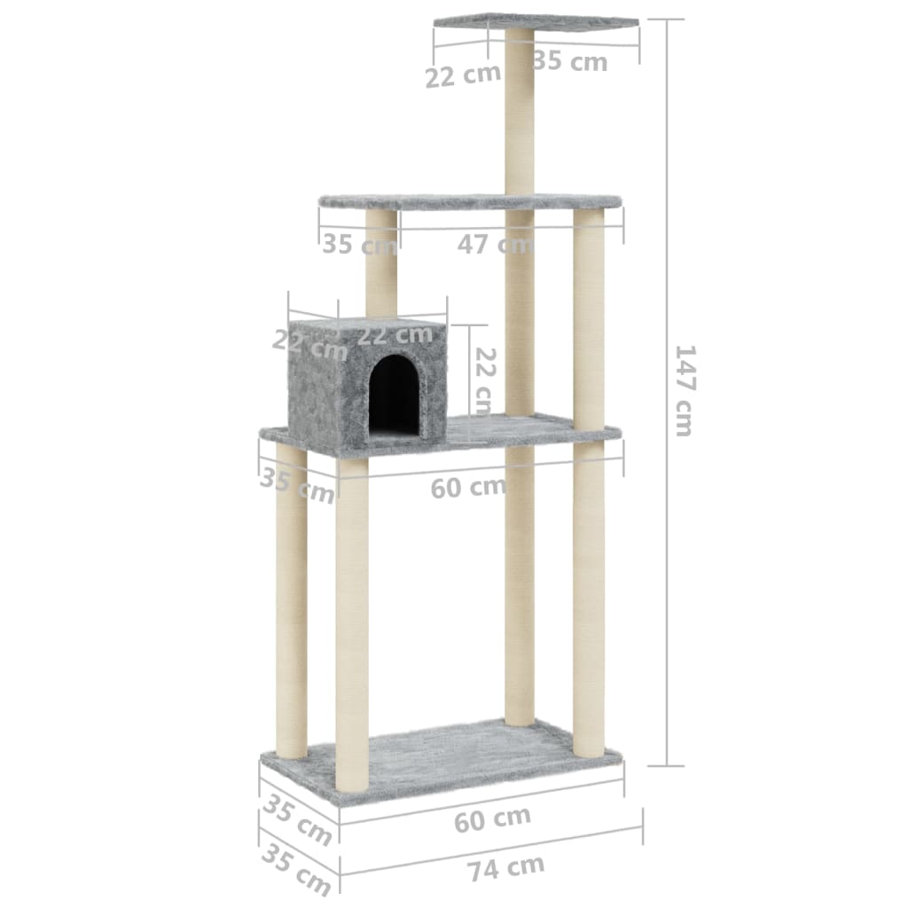 Cat Tree with Sisal Scratching Posts Light Grey 147 cm