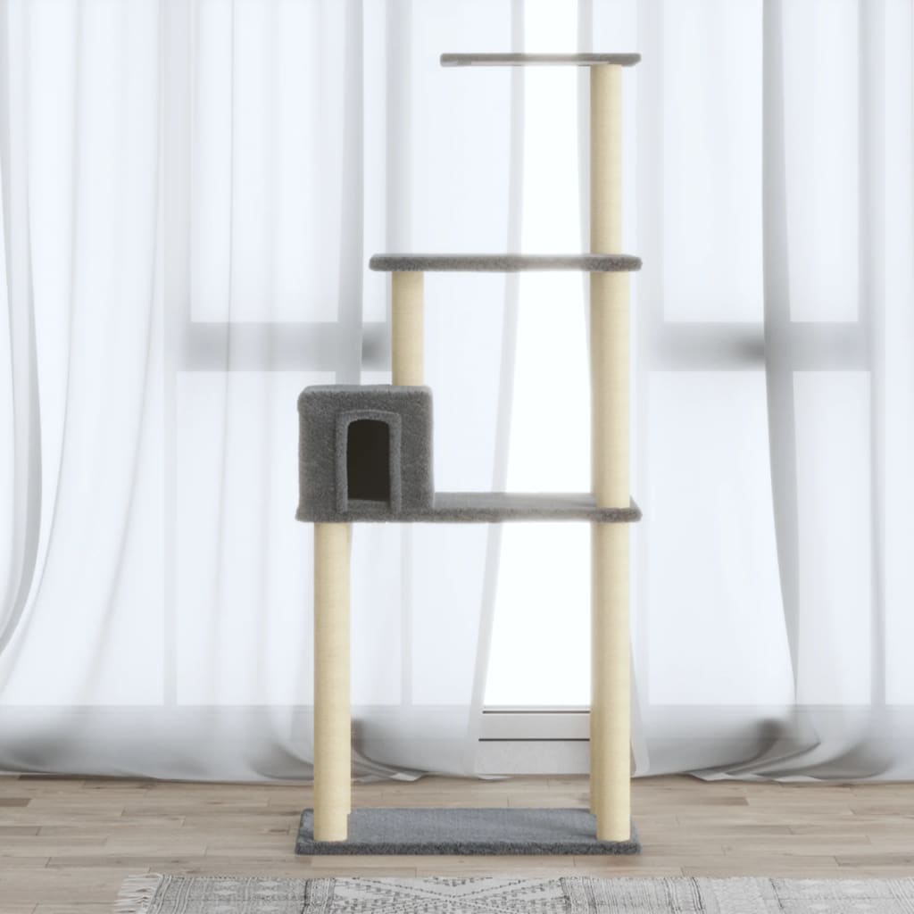 Cat Tree with Sisal Scratching Posts Light Grey 147 cm