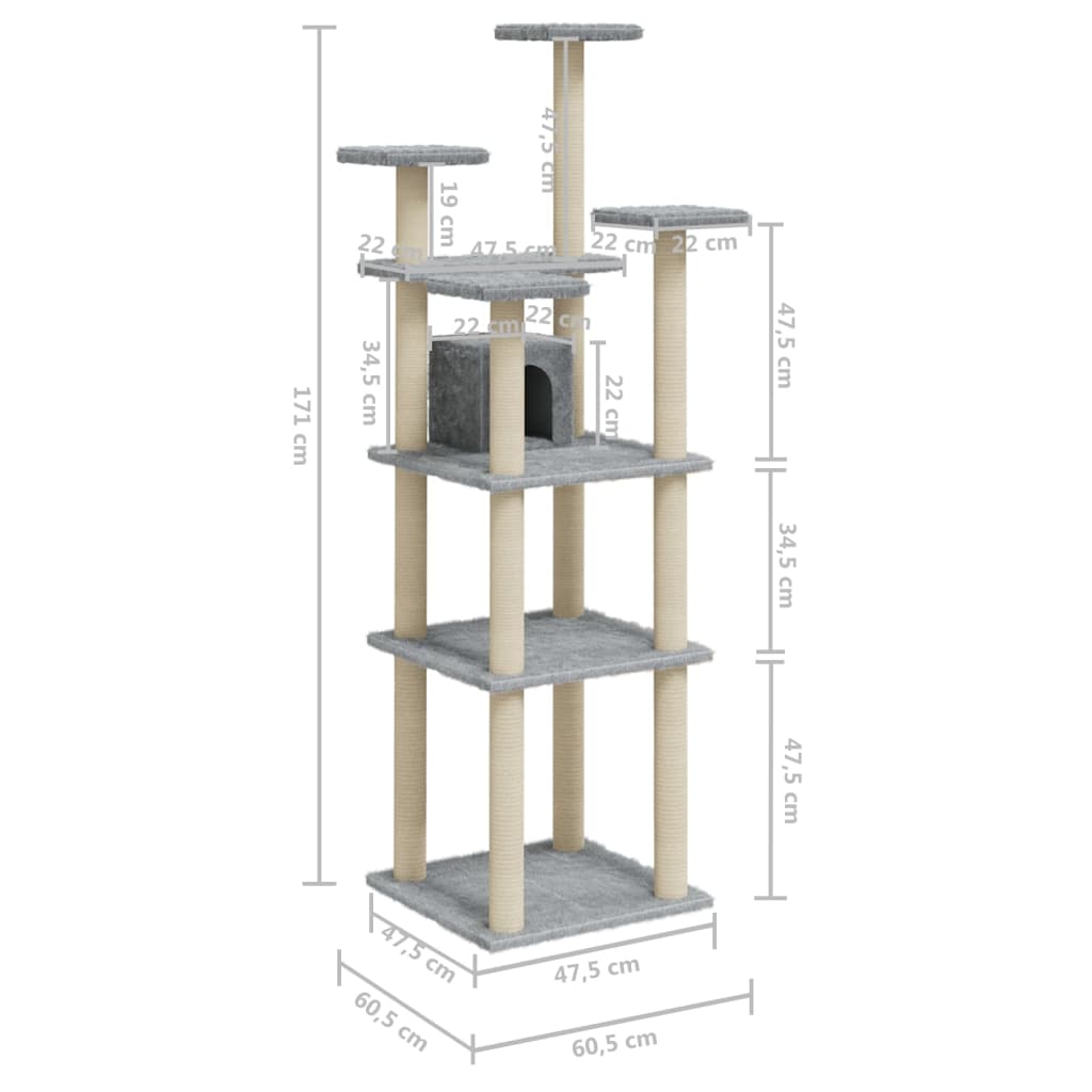 Cat Tree with Sisal Scratching Posts Light Grey 171 cm