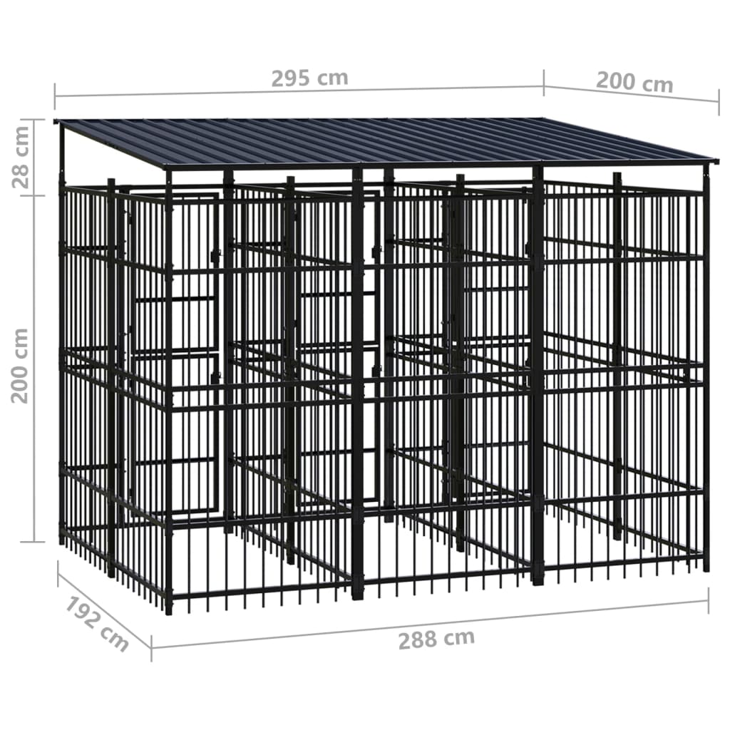 Outdoor Dog Kennel with Roof Steel 5.53 mÂ²