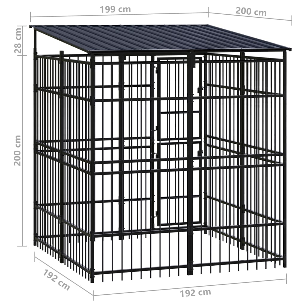 Outdoor Dog Kennel with Roof Steel 3.69 mÂ²