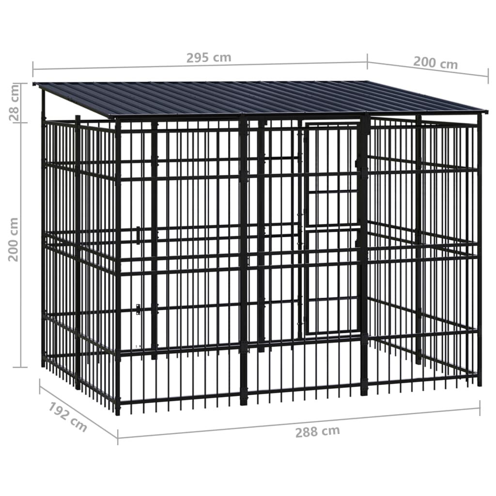 Outdoor Dog Kennel with Roof Steel 5.53 mÂ²