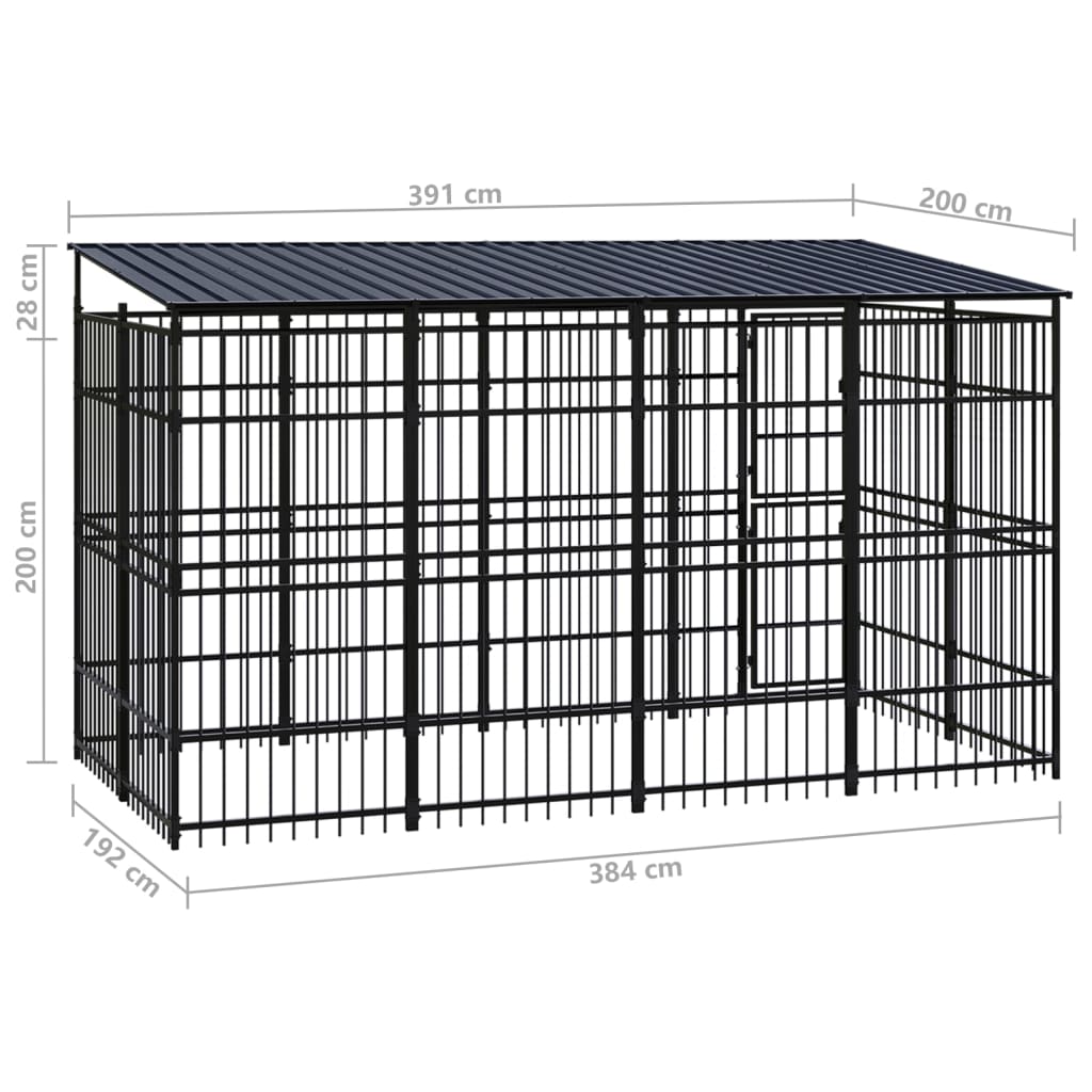 Outdoor Dog Kennel with Roof Steel 7.37 mÂ²