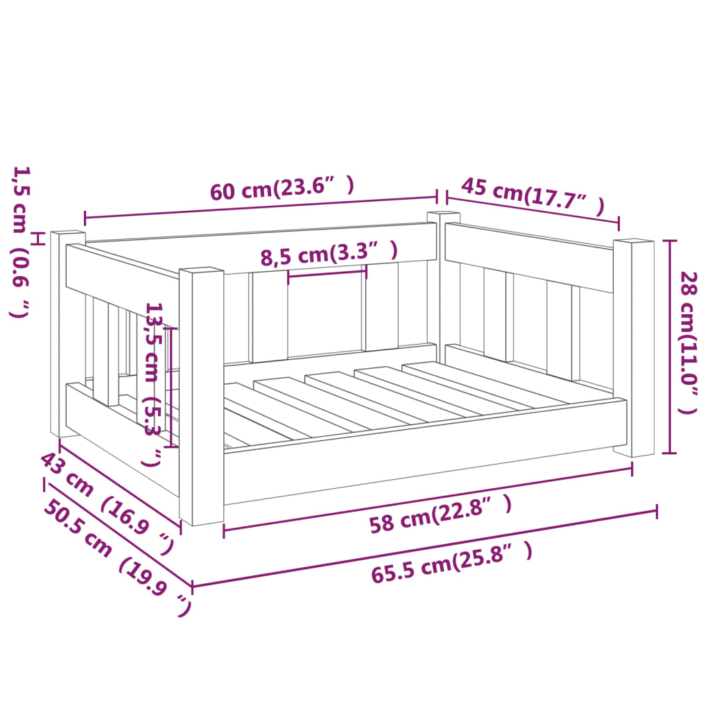 Dog Bed Black 65.5x50.5x28 cm Solid Wood Pine