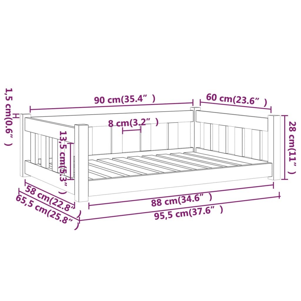 Dog Bed 95.5x65.5x28 cm Solid Wood Pine