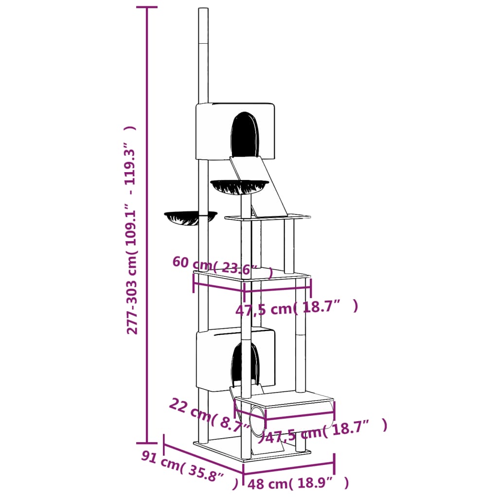 Floor to Ceiling Cat Tree Cream 277-303 cm