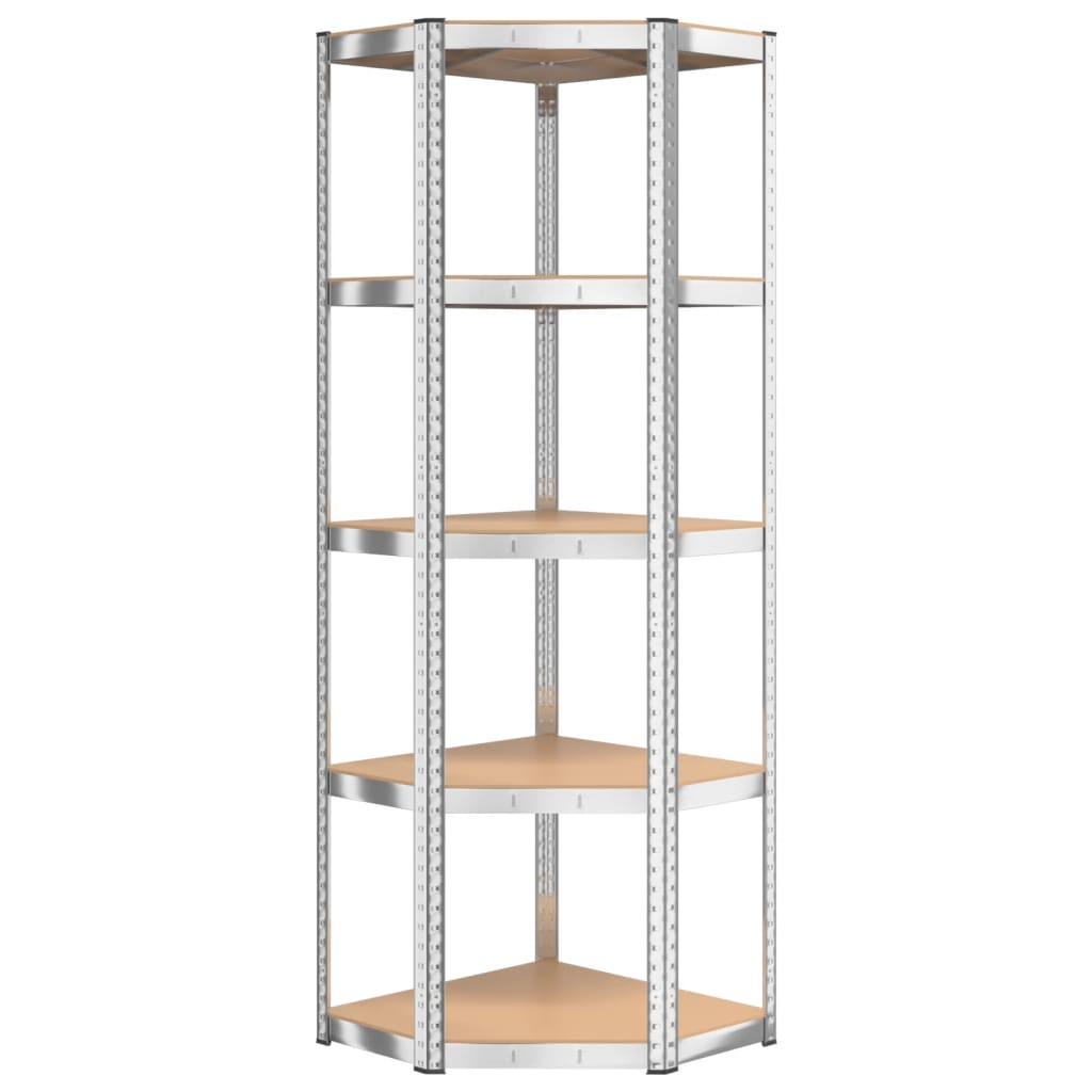 5-Layer Corner Shelf Silver Steel&Engineered Wood