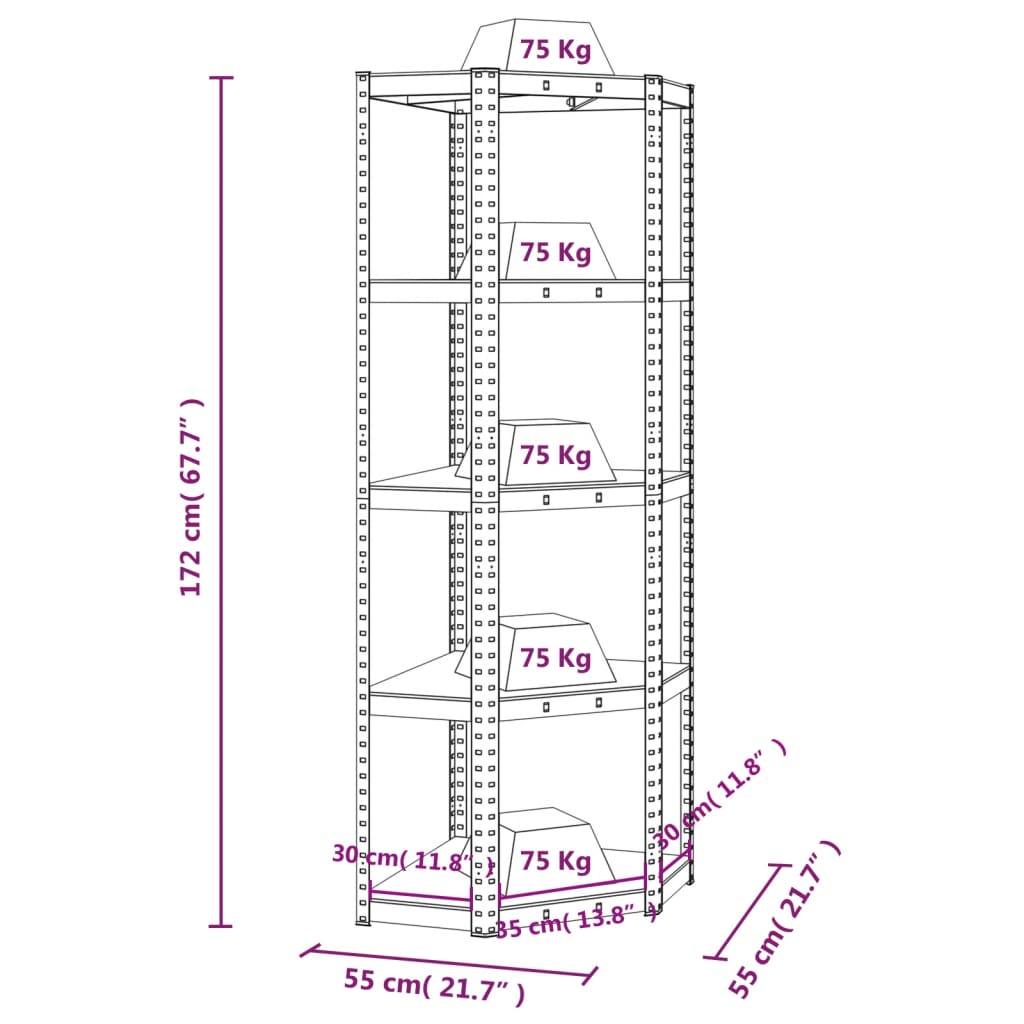 5-Layer Corner Shelf Silver Steel&Engineered Wood