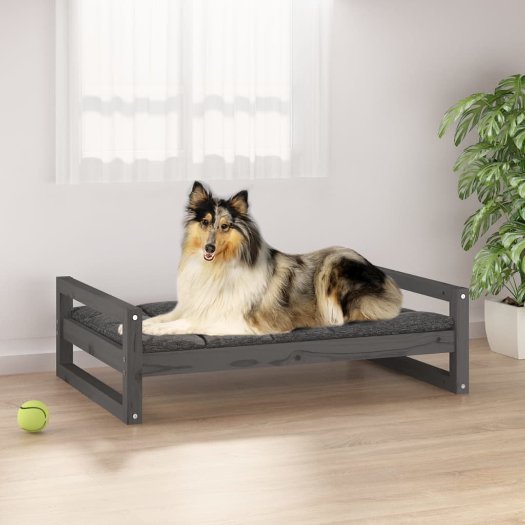 Dog Bed Grey 95.5x65.5x28 cm Solid Pine Wood