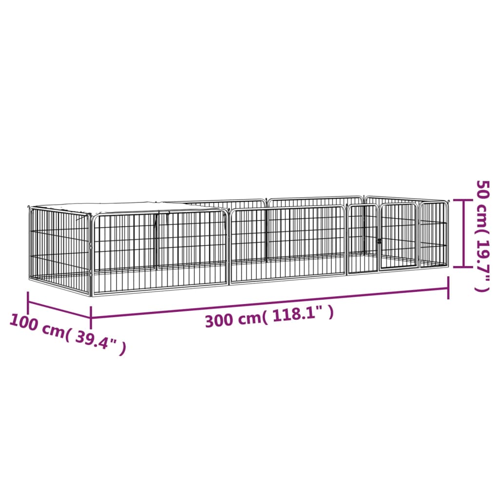 8-Panel Dog Playpen Black 100x50 cm Powder-coated Steel