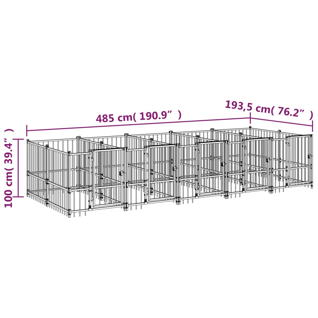 Outdoor Dog Kennel Steel 9.38 mÂ²