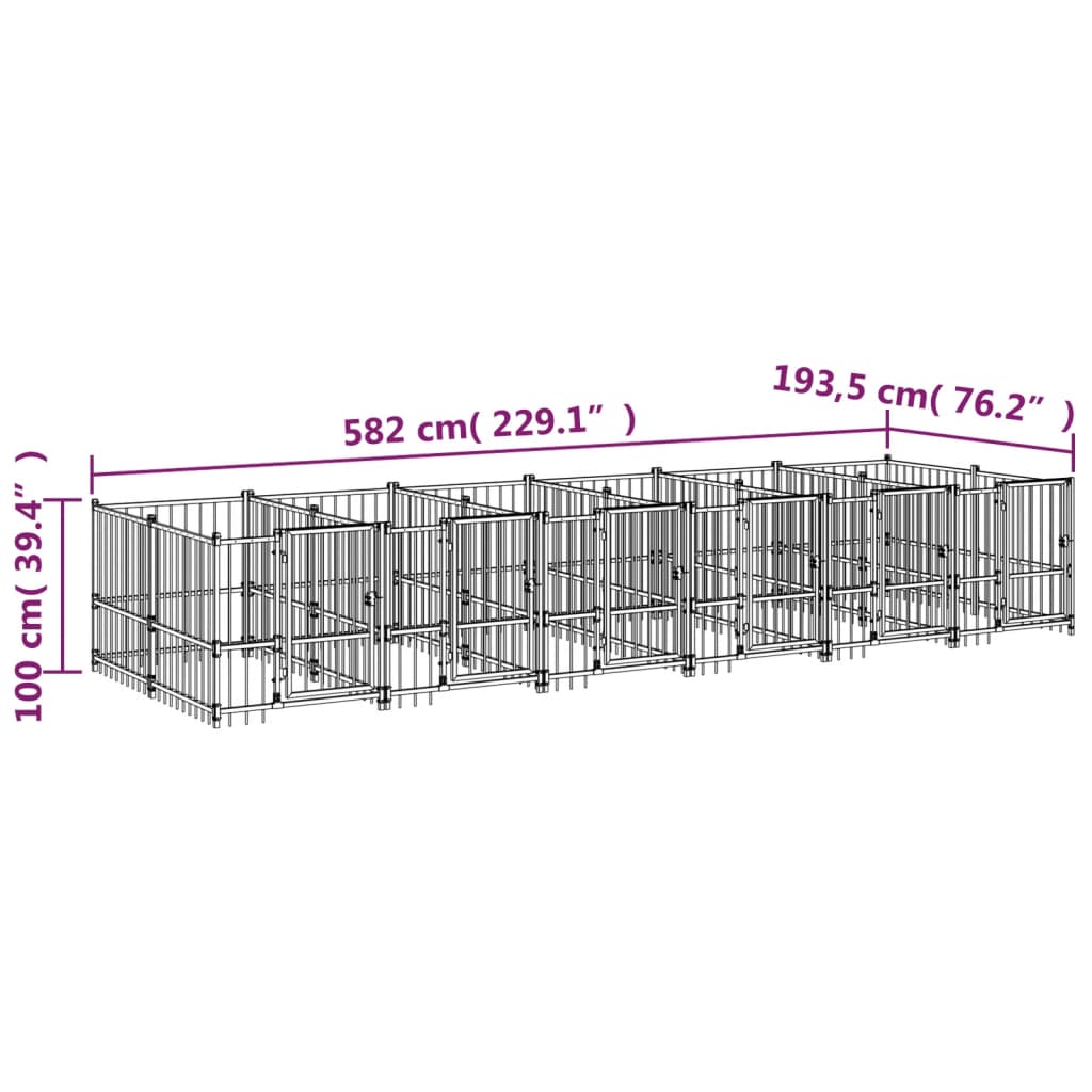 Outdoor Dog Kennel Steel 11.26 mÂ²