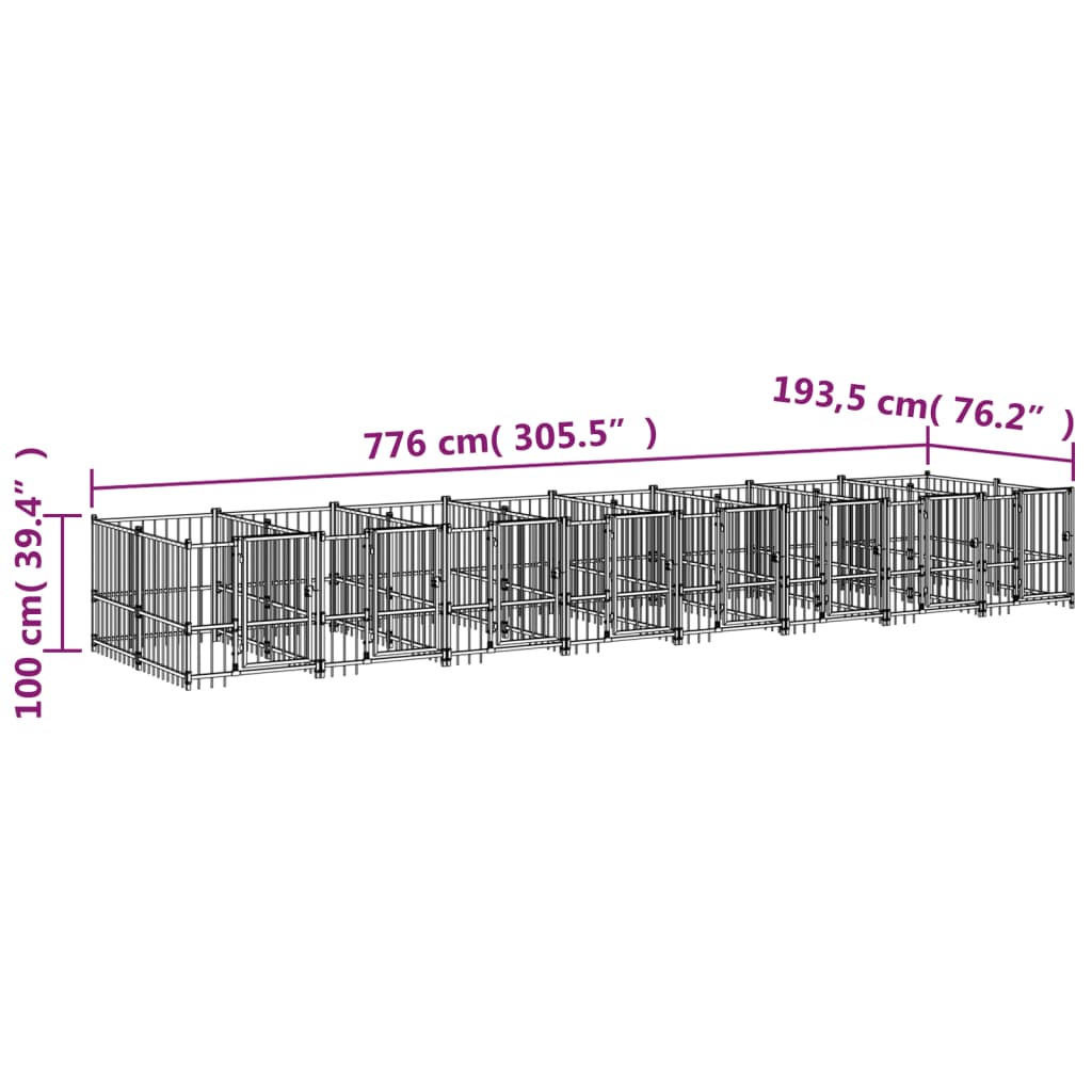 Outdoor Dog Kennel Steel 15.02 mÂ²