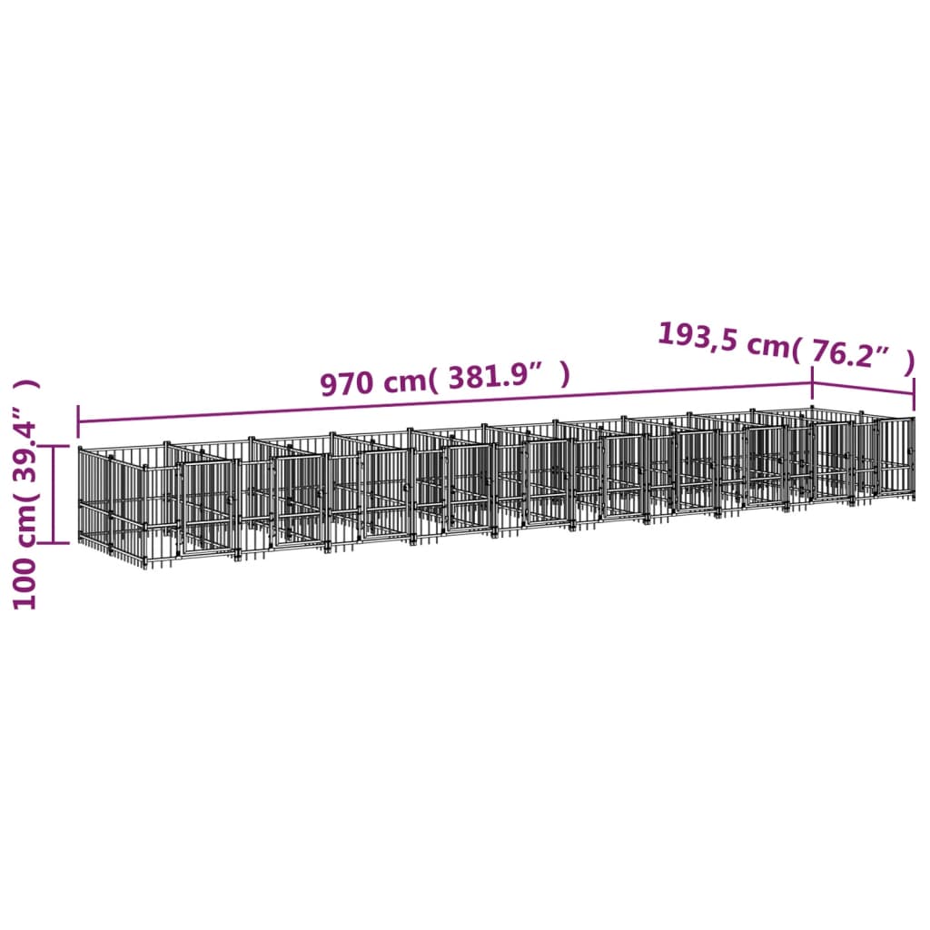 Outdoor Dog Kennel Steel 18.77 mÂ²