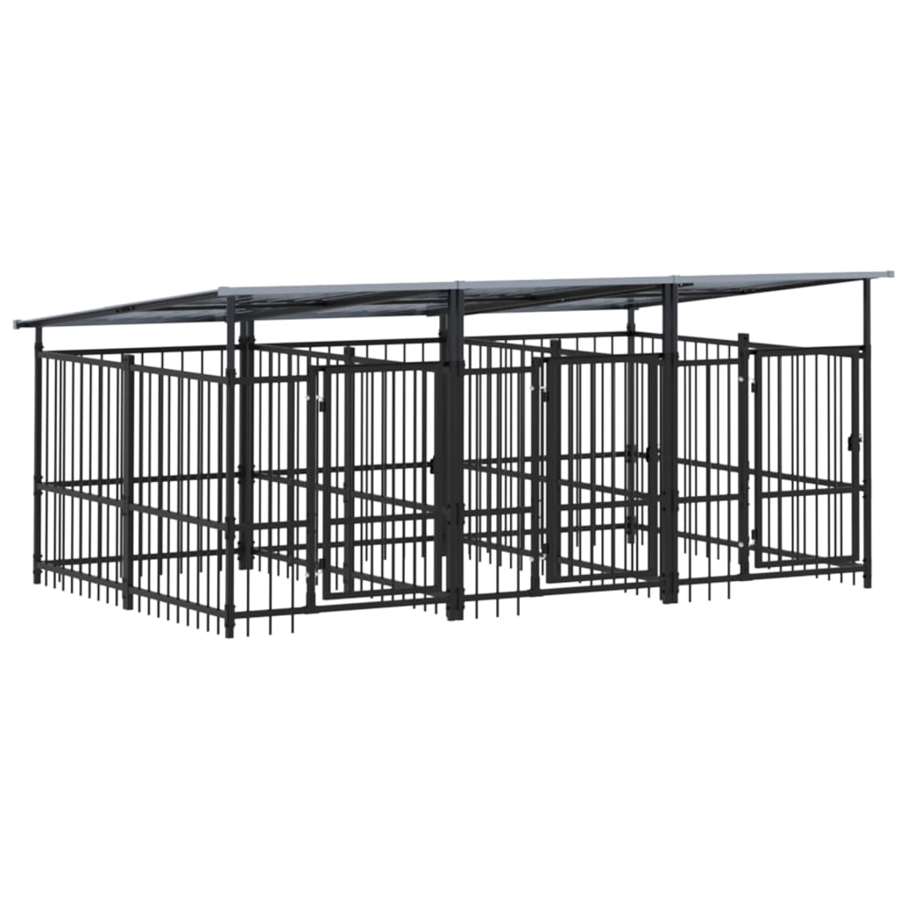 Outdoor Dog Kennel with Roof Steel 5.63 mÂ²