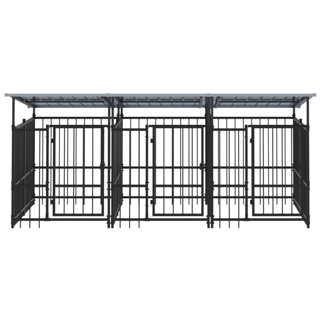 Outdoor Dog Kennel with Roof Steel 5.63 mÂ²