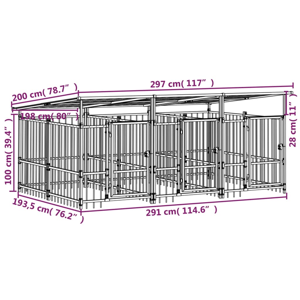 Outdoor Dog Kennel with Roof Steel 5.63 mÂ²