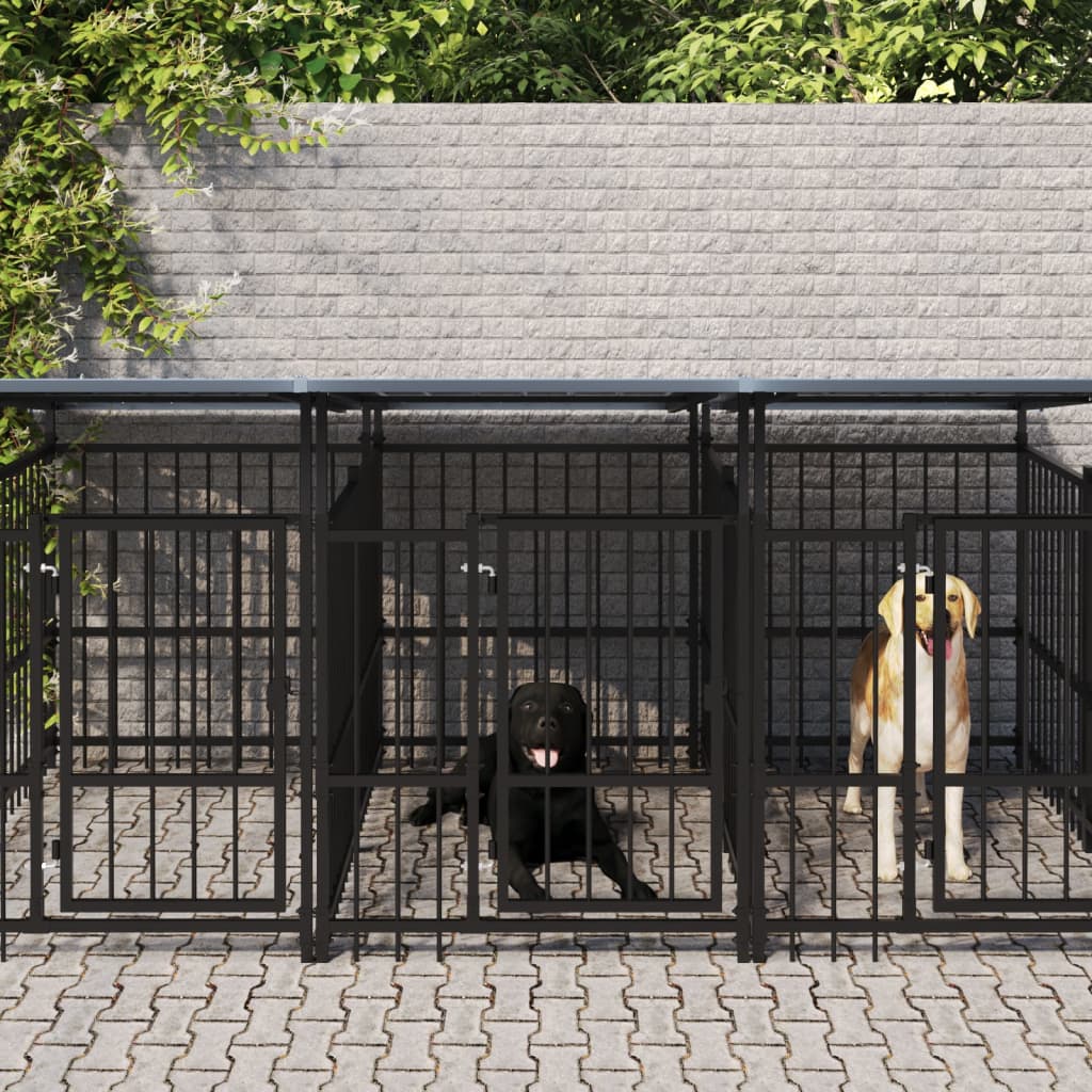 Outdoor Dog Kennel with Roof Steel 5.63 mÂ²