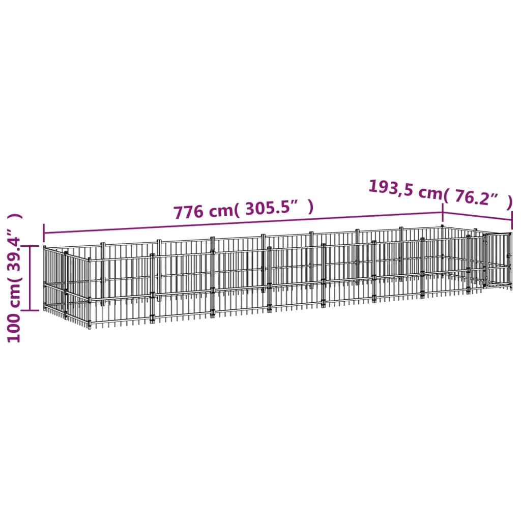 Outdoor Dog Kennel Steel 15.02 mÂ²