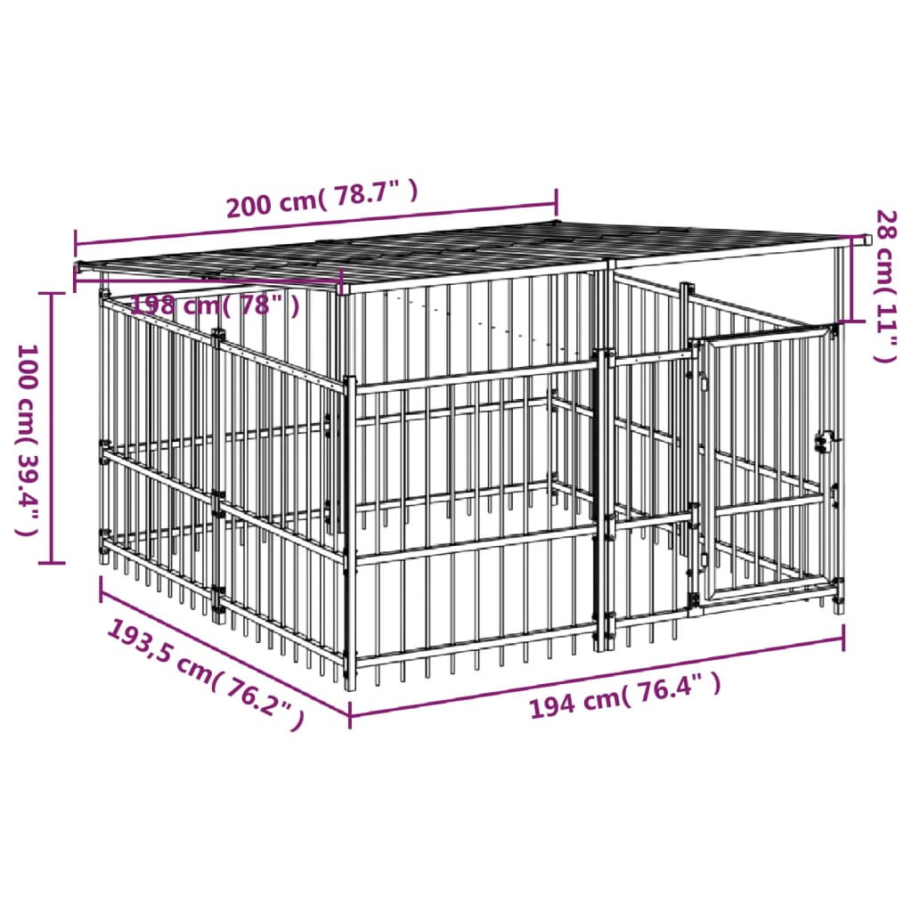 Outdoor Dog Kennel with Roof Steel 3.75 mÂ²