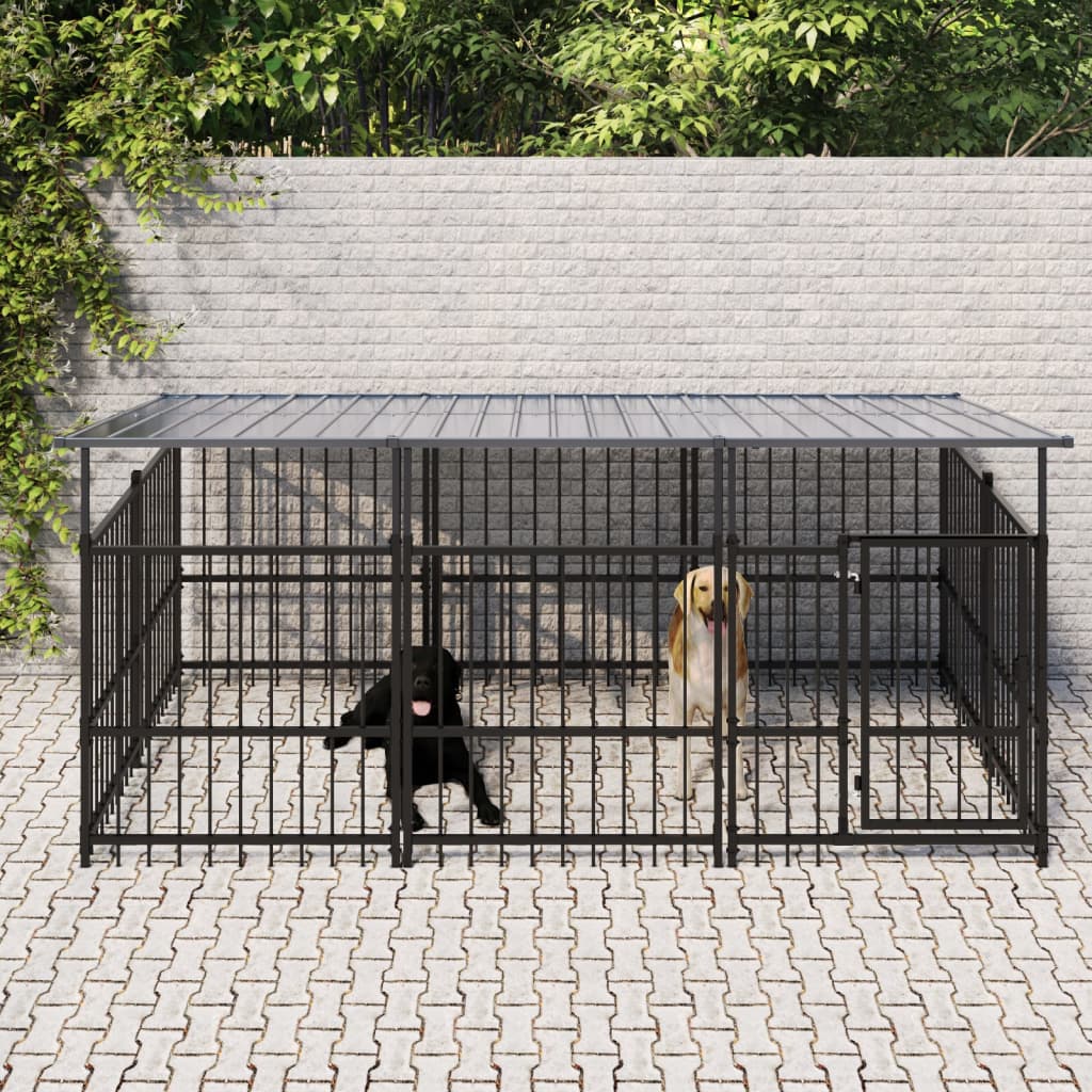 Outdoor Dog Kennel with Roof Steel 3.75 mÂ²