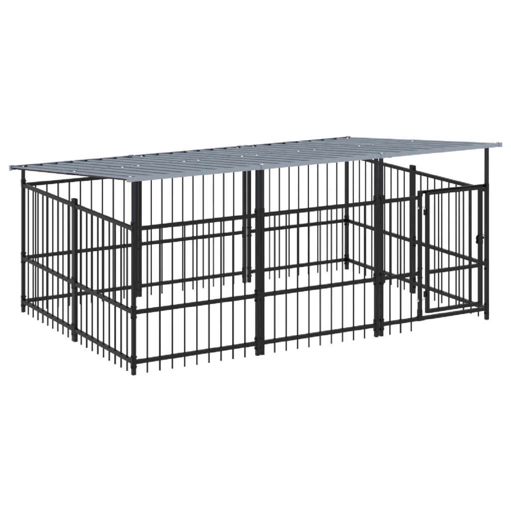 Outdoor Dog Kennel with Roof Steel 5.63 mÂ²