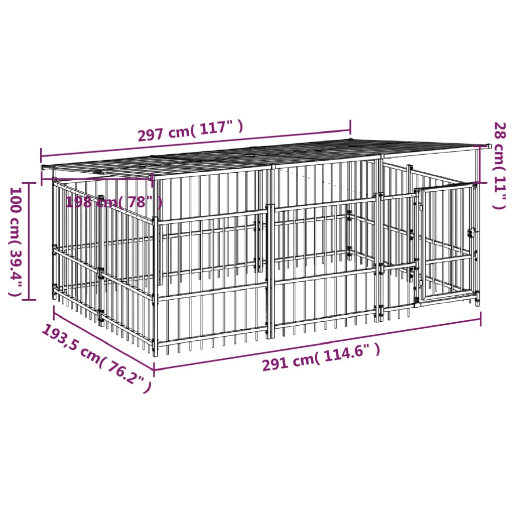 Outdoor Dog Kennel with Roof Steel 5.63 mÂ²