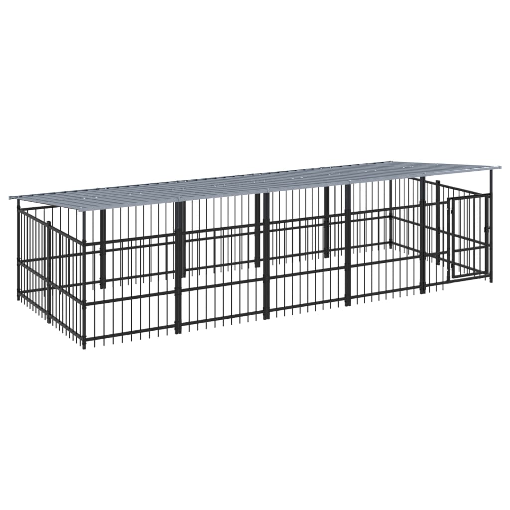 Outdoor Dog Kennel with Roof Steel 9.38 mÂ²