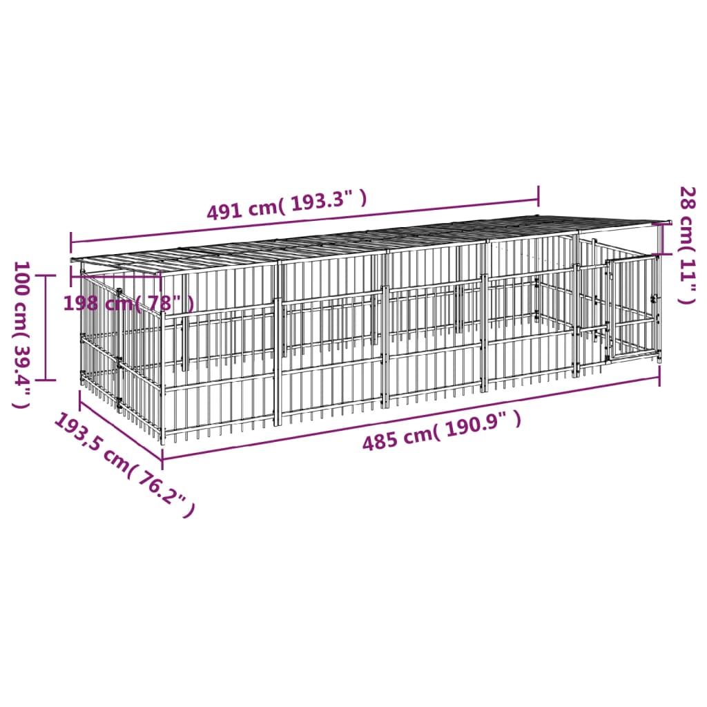 Outdoor Dog Kennel with Roof Steel 9.38 mÂ²