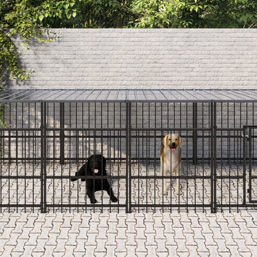 Outdoor Dog Kennel with Roof Steel 9.38 mÂ²