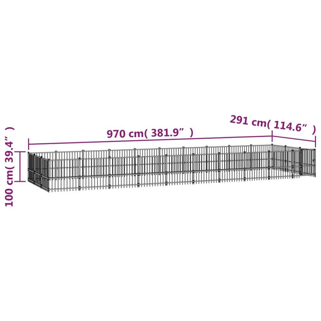 Outdoor Dog Kennel Steel 28.23 mÂ²