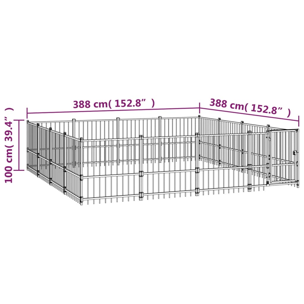 Outdoor Dog Kennel Steel 15.05 mÂ²